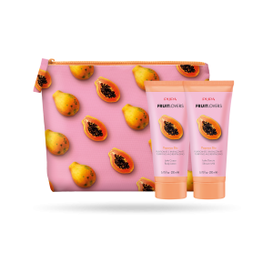 Set Pupa Fruit Lovers Papaya - Loțiune de corp pentru femei, 200 ml + Gel de duș, 200 ml + Geantă de transport Set Pupa Fruit Lovers Papaya - Loțiune de corp pentru femei, 200 ml + Gel de duș, 200 ml + Geantă de transport