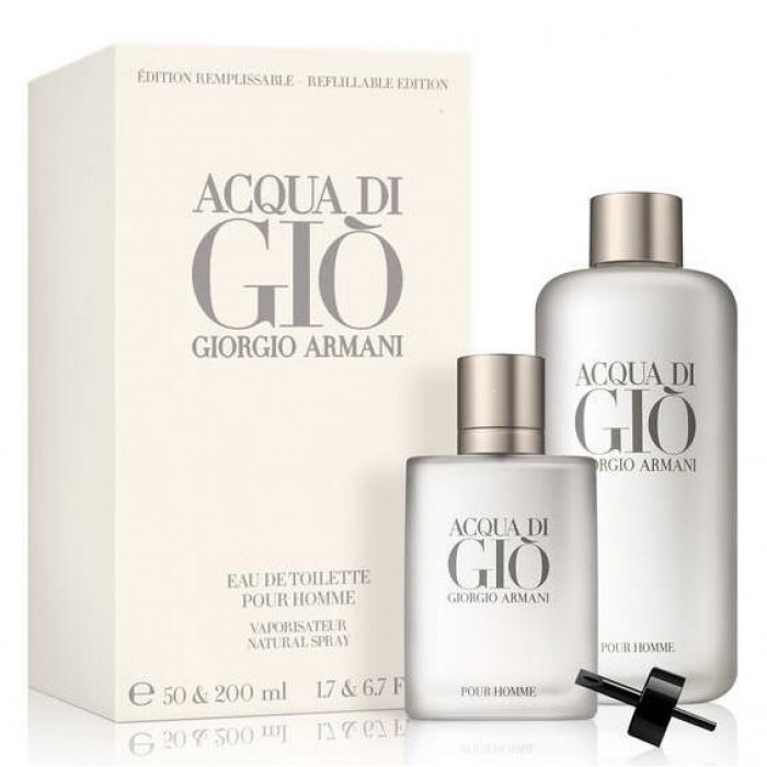 Set pentru bărbați Giorgio Armani Acqua Di Gio - Apă de toaletă pentru bărbați EDT 50 ml reîncărcabilă + 200 ml reîncărcare Parfumuri