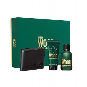 Set pentru bărbați DsQuared Green Wood - Apă de toaletă 100 ml + Gel de duș 100 ml + Portofel