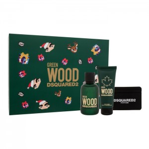 Set pentru bărbați DsQuared Green Wood - Apă de toaletă 100 ml + Gel de duș 100 ml + Card case