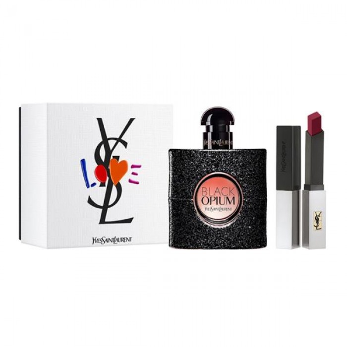 Set pentru femei Yves Saint Laurent Black Opium - Eau de Parfum 50 ml + Ruj Rouge Pure Couture Parfumuri