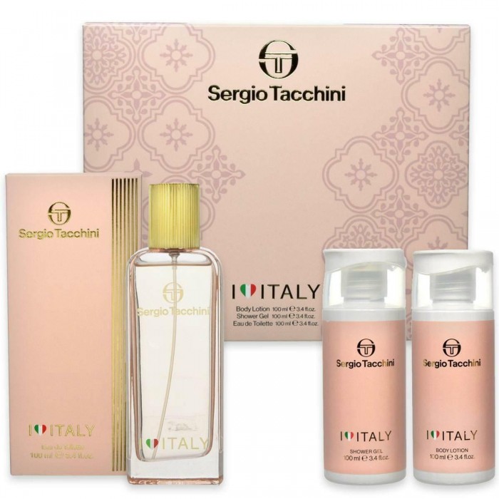 Set pentru femei Sergio Tacchini I Love Italy - Apă de toaletă 100 ml + Loțiune de corp 100 ml + Gel de duș 100 ml Parfumuri