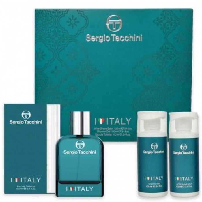 Set pentru bărbați Sergio Tacchini I Love Italy - Apă de toaletă 100 ml + Balsam după ras 100 ml + Gel de duș 100 ml Parfumuri