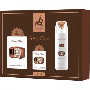 Set unisex Lattafa Pride Vintage Radio - Apă de parfum 100 ml + Mist de corp 200 ml + Apă de parfum 20 ml Set unisex Lattafa Pride Vintage Radio - Apă de parfum 100 ml + Mist de corp 200 ml + Apă de parfum 20 ml