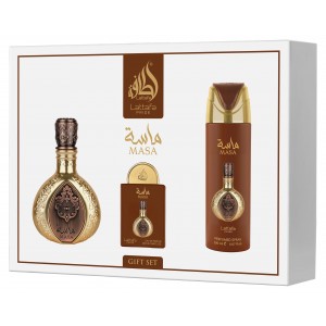 Set unisex Lattafa Pride Masa - Apă de parfum 100 ml + Deodorant spray 200 ml + Apă de parfum 20 ml + Mini Set unisex Lattafa Pride Masa - Apă de parfum 100 ml + Deodorant spray 200 ml + Apă de parfum 20 ml + Mini