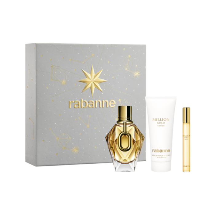 Set pentru femei Paco Rabanne 1 Million Gold - Apă de parfum 90 ml + Mini Apă de parfum 10 ml + Loțiune de corp 100 ml Preț pentru Set pentru femei Paco Rabanne 1 Million Gold - Apă de parfum 90 ml + Mini Apă de parfum 10 ml + Loțiune de corp 100 ml