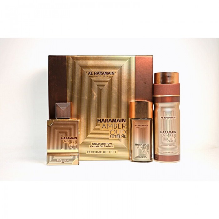 Preț pentru Set unisex Al Haramain Amber Oud Gold Edition - Apă de parfum 75 ml + Apă de parfum 30 ml + Deodorant spray 200 ml