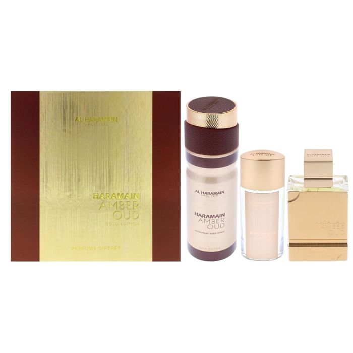 Preț pentru Set unisex Al Haramain Amber Oud Gold Edition - Apă de parfum 75 ml + Apă de parfum 30 ml + Deodorant spray 200 ml