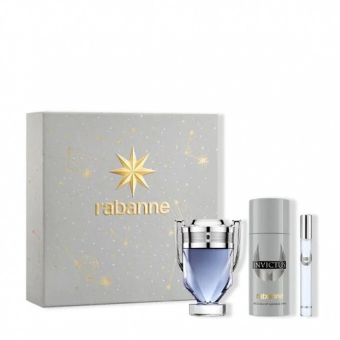Preț pentru Set pentru bărbați Paco Rabanne Invictus - Apă de toaletă 100 ml + Deodorant spray 150 ml + Mini Apă de toaletă 10 ml
