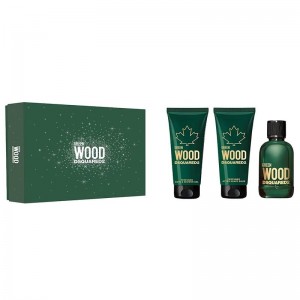 Complect pentru bărbați DsQuared Green Wood - Eau de Toilette 100 ml + Aftershave balsam 100 ml + Gel de duș 100 ml