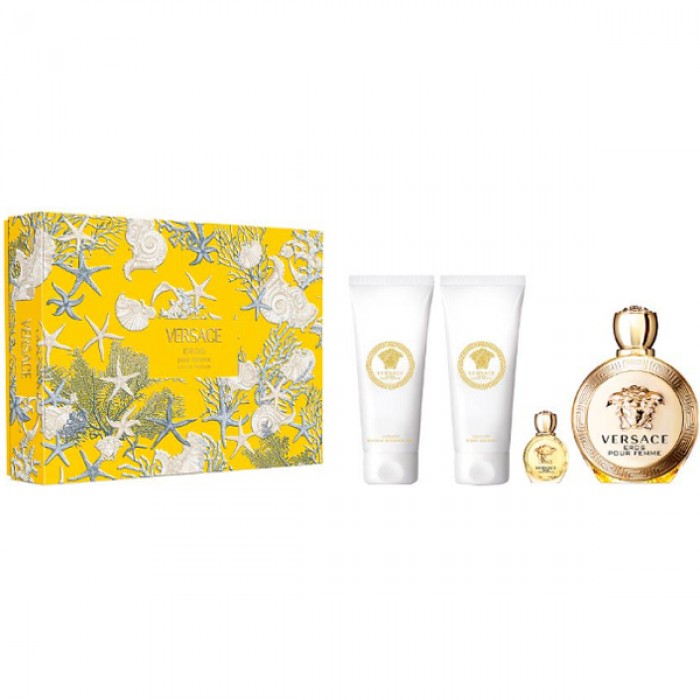 Versace Eros Pour Femme Set cadou Preț pentru Eau de Parfum femei 100ml + 5ml + Crema pentru corp 100ml + Gel de dus 100ml