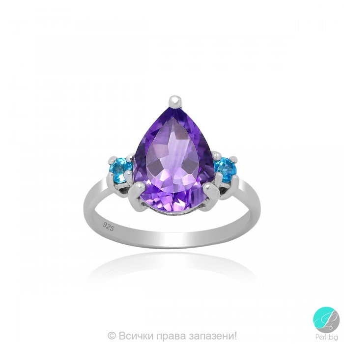 Frieda - Inel din argint cu ametist și topaz albastru elvețian 13811812615 Pietre naturale