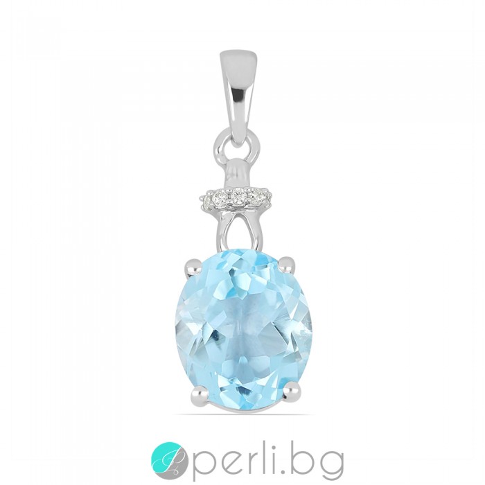 Aura invisible Sky Blue Topaz - Pandantiv din argint cu topaz albastru natural 5,57 ct și zirconiu P014176Bt Pietre naturale