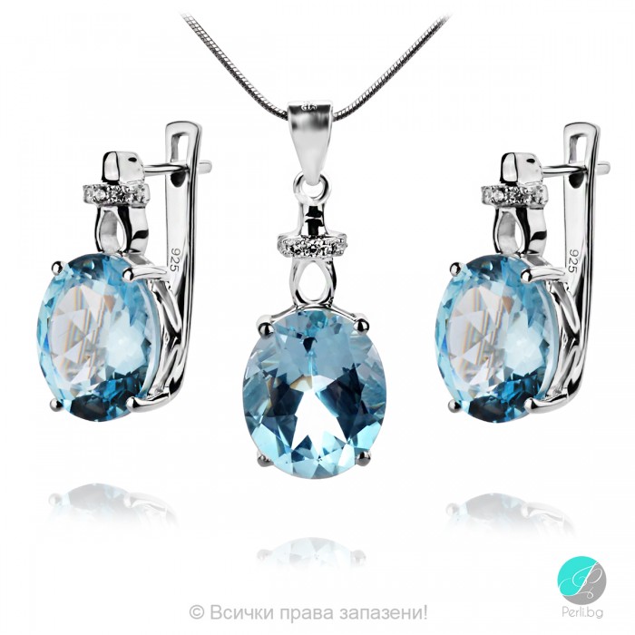 Aura invisible Sky Blue Topaz - Pandantiv din argint cu topaz albastru natural 5,57 ct și zirconiu P014176Bt Pietre naturale