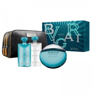 Set pentru bărbați Bvlgari Aqva Marine - Apă de toaletă 100 ml + Balsam după ras ASB 75 ml + Gel de duș SG 75 ml + Geantă de transport