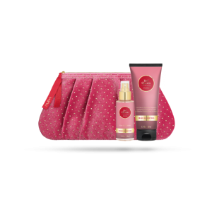 Комплект за тяло PUPA Red Queen S2 002, Свежи алдехиди - Мляко за душ 200 мл + Тоалетна вода EDT 100 мл + Козметичен несесер