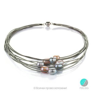 Eliza - Colier cu mai multe rânduri de perle și piele A 11 - 12 mm 11786S